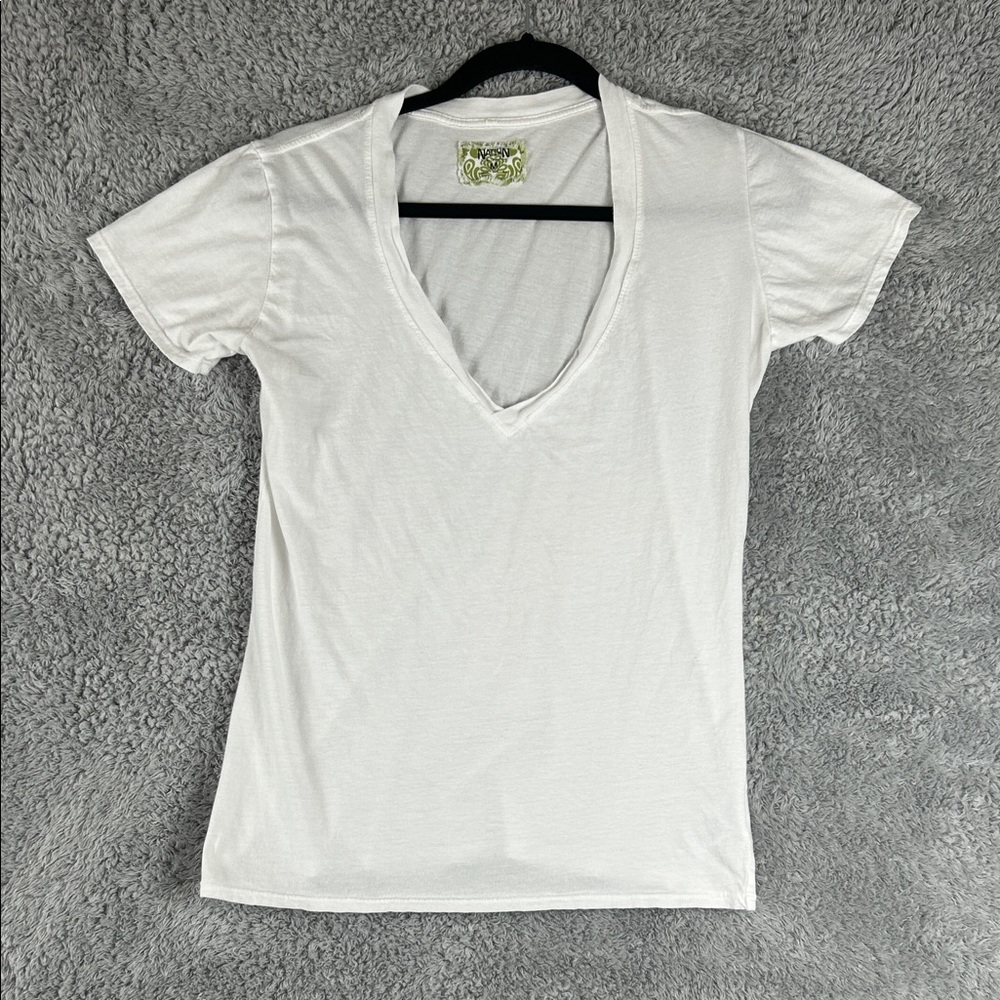NATION LTD Deep V-Neck Cotton Short Sleeve White Top Tee Women’s Size M